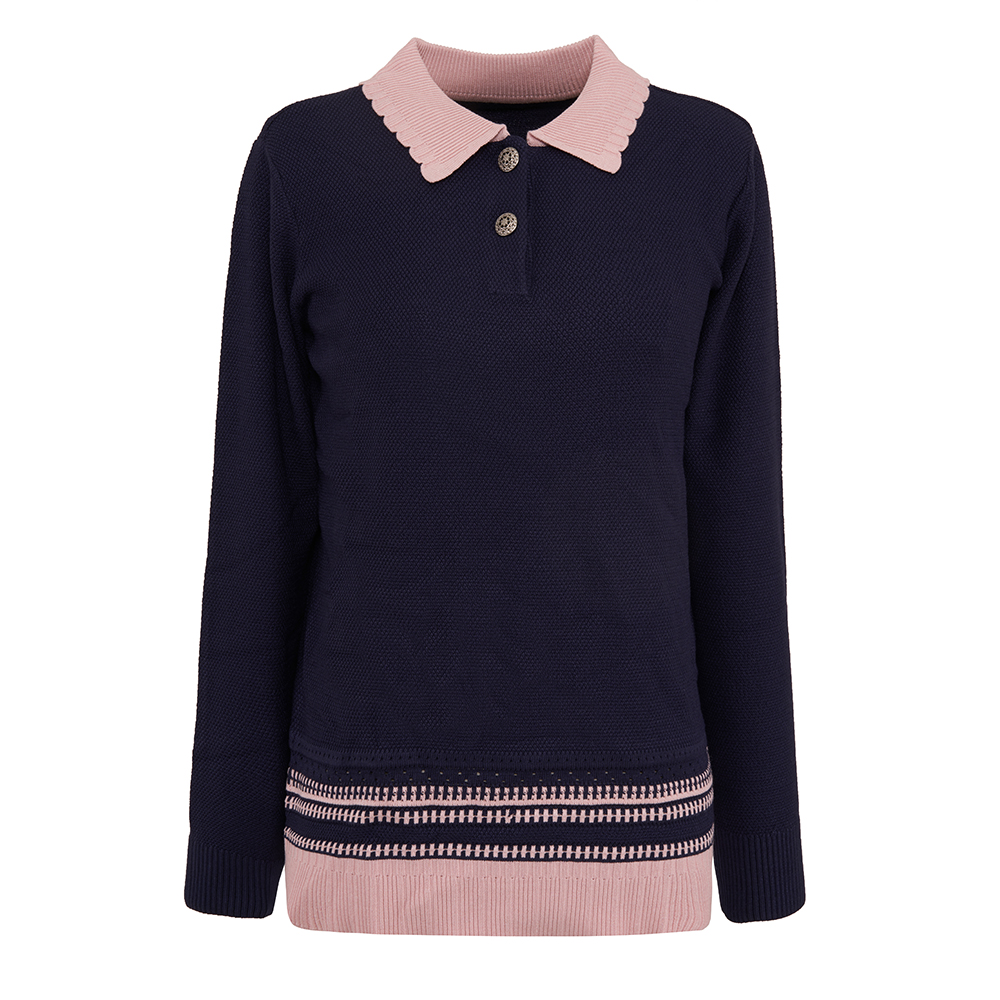 네이비 핑크 포인트 카라 스웨터 CLCSSW101