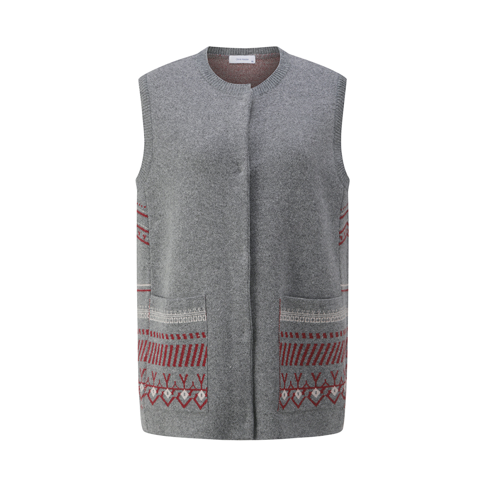 라운드넥 라인의스냅여밈 조끼 스웨터 OHAWSW105